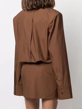 Najboljši Prodajalci Enostavno Čisti Shirt Obleko Seksi Priložnostne Dolg Rokav Naguban Šivanje Mini En Kos Obleke 2021 Žensk Ulične