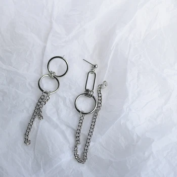 Najnovejši minimalističen punk tassel uhani Letnik verige asimetrični krog geometrijske uho posnetke ženske, dekleta modni nakit darilo