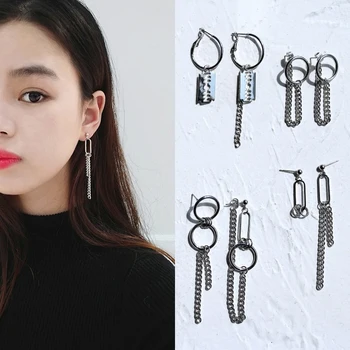 Najnovejši minimalističen punk tassel uhani Letnik verige asimetrični krog geometrijske uho posnetke ženske, dekleta modni nakit darilo