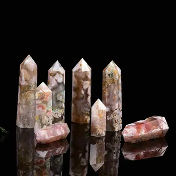 Naravni cvet agate stolp točke quartz crystal Obelisk, čarobno palico, zdravilni kamen 70-80 mm