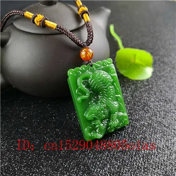 Naravni Zeleni Kitajski Hetian Jade Tiger Ogrlico, Obesek, Moda Čar Jadeit Nakit Vklesan Amulet Darila za Ženske, Moške