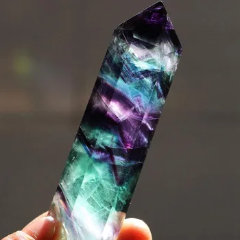 Naravni Šesterokotni Kristali Kremena Zdravljenje Fluorite Palico Kamen mehko kristalno pisane gem Vijolična Zelena Gem Ročno poliran proces