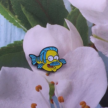 Ned flanders ribe Flounders Broška deklica značko risanka sticome znak mash up Emajl Pin Darilo