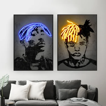 Neon Slike Travis Scott Glasbe Star Rap Hip Hop Rapper Modni Model Umetnosti Slikarsko Platno Plakat Steno Doma Dekor