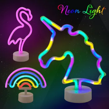 Neon Znak USB LED Dekoracijo Samorog Flamingo Lučka Luna Mavrica Doma Otroško Sobo Postelji Noč Svetlobe Za Otroke otroška Igrače