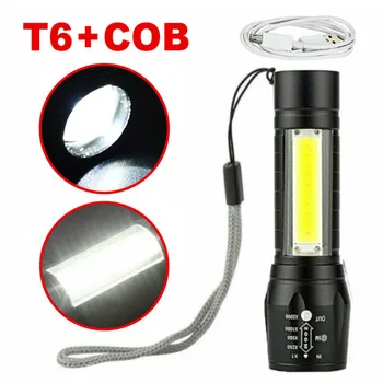 Nepremočljiva Prenosni T6 COB LED Svetilka Taktično USB Polnilne Taborjenje Luč Zoomable Poudarek Baklo Noč Noč Lučka 3 Načinu