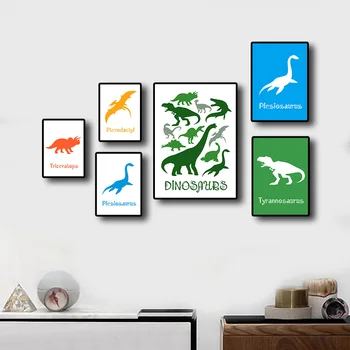 Nordijska Abstraktni Umetnosti Doma Wall Decor Srčkan Risanka Dinozaver Vrsto Slike, Ki Živijo Vrtec Otroci Soba Kakovosti Platno Slikarstvo Plakat