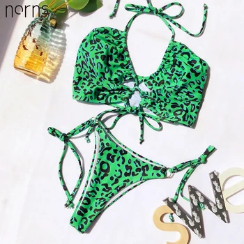 Norns Kopalke Črne Bikini Lady Quick-Dry Čipke Split Kopalke Zelena Leopard Bikini Kopalke