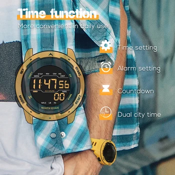 NORTHEDGE Moške Digitalno uro Športne Moške Gledanje Dvojni Čas Pedometer Budilka Nepremočljiva 50M Digitalni Watch Vojaške Ure