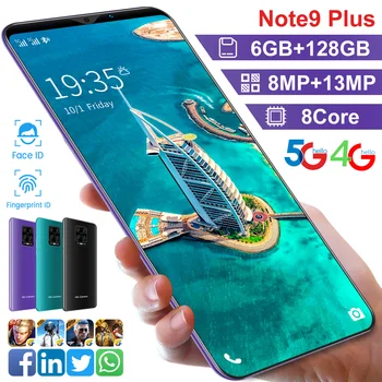 Note9 Plus Globalni Različici 64GB/128GB 4800mAh MTK6763 Dual SIM Poceni Mobilnikov 2021 Za 5,8 Palca 4G 5G Andriod 10 8 Core Pametne telefone