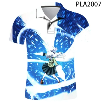 Nov Angel Beats Polo Majice 3D Tiskanja Moških Kratek Rokav Priložnostne Moške Majice polo Vrhovi Oblačila Ulične Risank Anime polo Majica