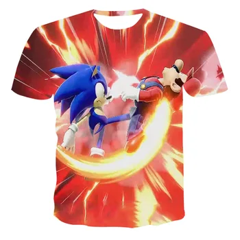 Nov Poletni 2021 3D Pring T-Shirt za Moške Kratke Rokav Anime 【Sonic】 Igre Športna Moda Velikosti Vrhovi Tee 110-6XL Prilagodljiv
