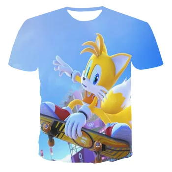 Nov Poletni 2021 3D Pring T-Shirt za Moške Kratke Rokav Anime 【Sonic】 Igre Športna Moda Velikosti Vrhovi Tee 110-6XL Prilagodljiv