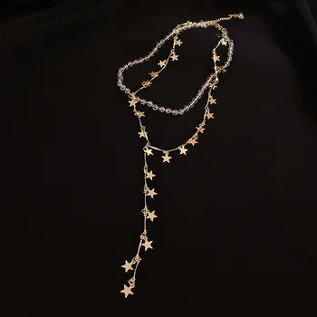 Nov slog dvojno plast star kristalno ogrlica Y obliko choker lady modi temperament ključnico verige