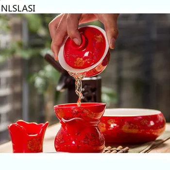 Nov slog keramični kritje skledo Ustvarjalno Čaj nastavite čaj nastavite High-end potovalno udobje čaj nastavite Gospodinjstva s pitno posoda NLSLASI