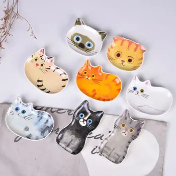 Nova Japonska Keramična Posoda Za Lepe Risanke Mačka Krožnik Omako Krožnik Ustvarjalne Obraz Mačka Ploščo Doma Večerjo Nastavite Roza Kuhinja