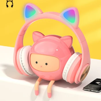 NOVA LED Mačje Uho Brezžične Slušalke Kovinski občutek, Naušniki, Slušalke Bluetooth 5.0 Otroci Slušalke Podpira TF Kartice Z Mikrofoni