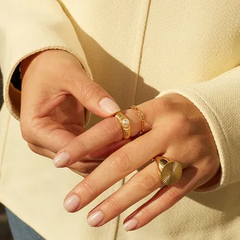 Nova Moda Povezavo Verige Krog Obroči Za Ženske Minimalističen Zlato Barvo Votlih Geometrijske Členek Prstani Poročni Nakit Dodatki