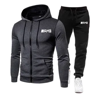 Nova moška Oblačila za Moške Določa AMG pismo Tiskanje Hoodie Nastavite Runo Zadrgo Majica Priložnostne Šport Sweatpants Mens Trenirke