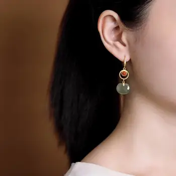 Nova naravna Hetian jasper votlih uhani Kitajski retro razkošje svetlobe oblikovalec izdelave čar ženske srebrni nakit