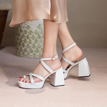 Nova zasnova gleženj sponke traku sandali ženske platformo klini visokih petah poletje open toe stranka poročni čevlji blagovne znamke vzletno-pristajalne steze čevlji