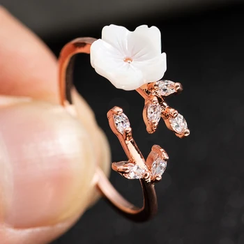 Nove Blagovne Znamke Lady Butterfly Obroč Romantično Sladko Golden Rose Cvet Lupini Pearl Obroč Moda Odpiranje Nastavljiv Nakit Trgovini