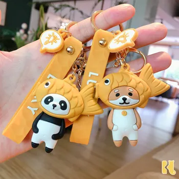 Nove Prodajne Lep Panda Ribe Keychain Shiba Mačka Obesek Za Ključe Obesek Risanka Lepilo Spusti Lutko Majhno Darilo Ključnih Verige Ženska