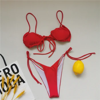 Novi Seksi Vrvico Shirred Kopalke Ženske Barva Kopalke Strappy Plažo S-XL Dekle Backless kopalke Bikini Komplet
