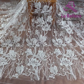Novo 1 dvorišču Slonovine poročne tkanine, tiste kroglice vezenje poročno obleko tkanine, čipke,cvetje listje obleke čipke,slonovine obleke čipke