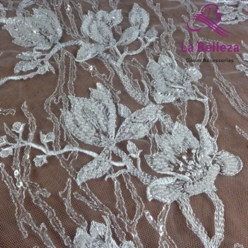Novo 1 dvorišču Slonovine poročne tkanine, tiste kroglice vezenje poročno obleko tkanine, čipke,cvetje listje obleke čipke,slonovine obleke čipke