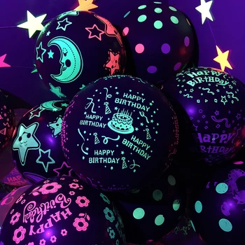 Novo!12 Happy Birthday Sijaj Baloni UV Blacklight Reaktivni Neon Stranka Ballon Pika Božič Balon Poroko Svetlobna Baloni