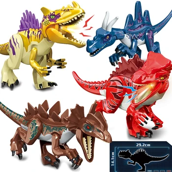 Novo 2021 Jurassic Dino Svet Stegosaurus Carnotaurus Gradnjo Kompleti Bolcks Opeke Dinozavri številke Raptor Igrače za otroke darila