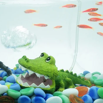 Novo Aquaruim Ponarejenih Simulacije Krokodil Okraski Okraski Fish Tank Zelena Dekor Mehurček Krokodil Lahko Povežete Zraka Prezračevalnik 1Pcs
