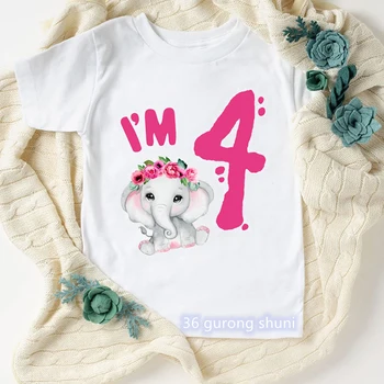 Novo dekleta t-shirt luštna slona 4. rojstni dan grafika, tiskanje fantje t shirt poletje modi tee baby toddler tshirt visoke kakovosti vrhovi
