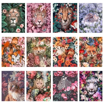 Novo DIY Barvanje Z Številkami Cvetje tiger, lev fox živali HandPainted Oljna slika, Risba Na Platno Edinstveno Darilo Doma Dekoracijo