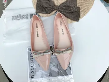 Novo Melissa žensk enotni čevlji modni Evropsko in Ameriško usmerjen ravno edini čevelj nogo korejski sandali lok jelly čevlji SHW055