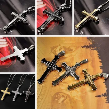 Novo Ogrlico, ki za Moške Jezus Kristalno Križ Obesek Ogrlica Black Cross Ogrlica Modni Nakit