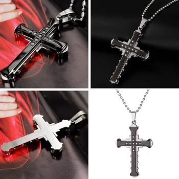 Novo Ogrlico, ki za Moške Jezus Kristalno Križ Obesek Ogrlica Black Cross Ogrlica Modni Nakit