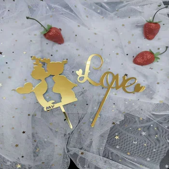 Novo Srečno Poroko Akril Torto Pokrivalo Zlati Ljubezen Romantična Par Rojstni dan Torta Pokrivalo za Valentinovo Stranka Torto Dekoracijo