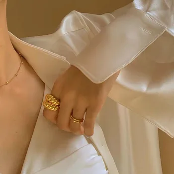 Novo Zlato Barvo Srebrne Barve Twisted Rogljički Niti Geometrijsko Odprti Obroči za Ženske 18K Minimalističen Močen Vintage Nakit