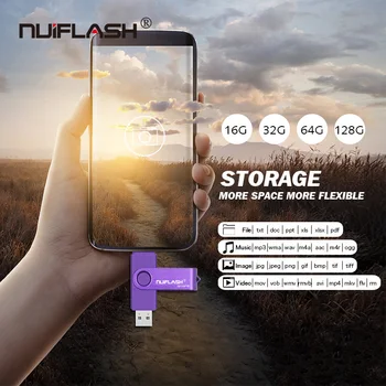 Nuiflash USB Flash Drive za Android Telefon 64GB 8gb pendrive 128gb 32GB tip c 2.0 pen drive Kovinski pomnilniški ključek 16GB cle usb