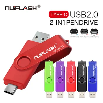 Nuiflash USB Flash Drive za Android Telefon 64GB 8gb pendrive 128gb 32GB tip c 2.0 pen drive Kovinski pomnilniški ključek 16GB cle usb
