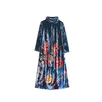 NYFS 2021 Nove Jesensko Ženska Obleka Tiskanje žamet Dolgo Obleko Vestidos Haljo Elbise Obleke M-4XL Velikost