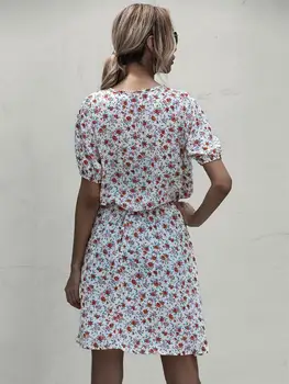 Obleka Ženske Priložnostne Poletje Cvet Tiskanja Obleke Letnik Black Cvetlični Opremljena Oblačila Bele 2020 Retro Oblačila Ženske Vsakdanje