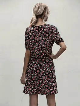 Obleka Ženske Priložnostne Poletje Cvet Tiskanja Obleke Letnik Black Cvetlični Opremljena Oblačila Bele 2020 Retro Oblačila Ženske Vsakdanje