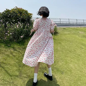 Obleka Ženske Svoboden Tisk Kawaii Sladko Korejskem Slogu Mujer Trendy Počitnice Povoj Maxi Mehko Poletje Design Priljubljena Ins Sundress Nova