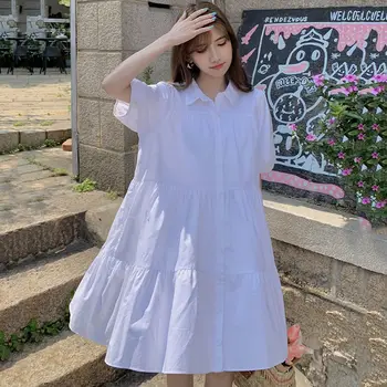 Obleke, Ženske Svoboden Mini Modni Ženske Obleke Puff Rokav Harajuku Študentov Vseh tekmo Elegantno Preprost Trdni Dodatki korejskem Slogu