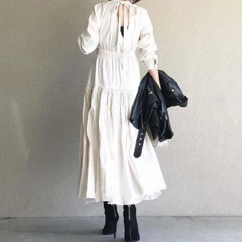 Obleko 2021 Ženske Nov Slog Japonski Korejski Avtobusu Visoko Pasu, Barva Belo Obleko Slim Priložnostne Preprost Pomlad Poletje
