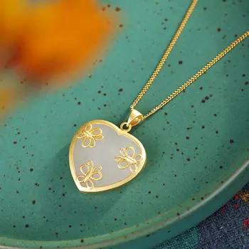 Oblikovalec izvirno novo vdelan naravnih Hetian jade obliki srca ogrlico, obesek, elegantno temperament lady srebrni nakit