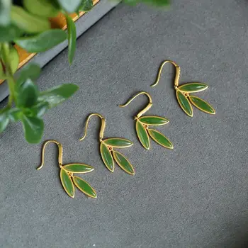 Oblikovalec prvotne naravne Hetian jade bamboo leaf turkizno uhani Kitajski stil klasične elegantne dame srebrni nakit